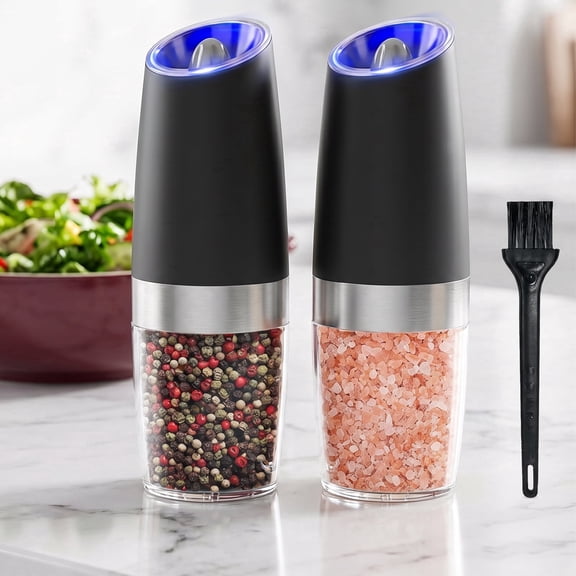 Electric Salt and Pepper Grinder Set, Adjustable Coarseness, Gravity Sensor Automatic Operation, LED Light