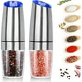 thumbnail image 1 of Gravity Electric Pepper and Salt Grinder Set, Adjustable Coarseness Battery Powered with LED Light, 2 pack, Stainless Steel, 1 of 7