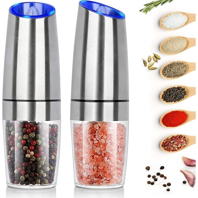 Gravity Automatic LED Salt & Pepper Grinder Set, Stainless Steel