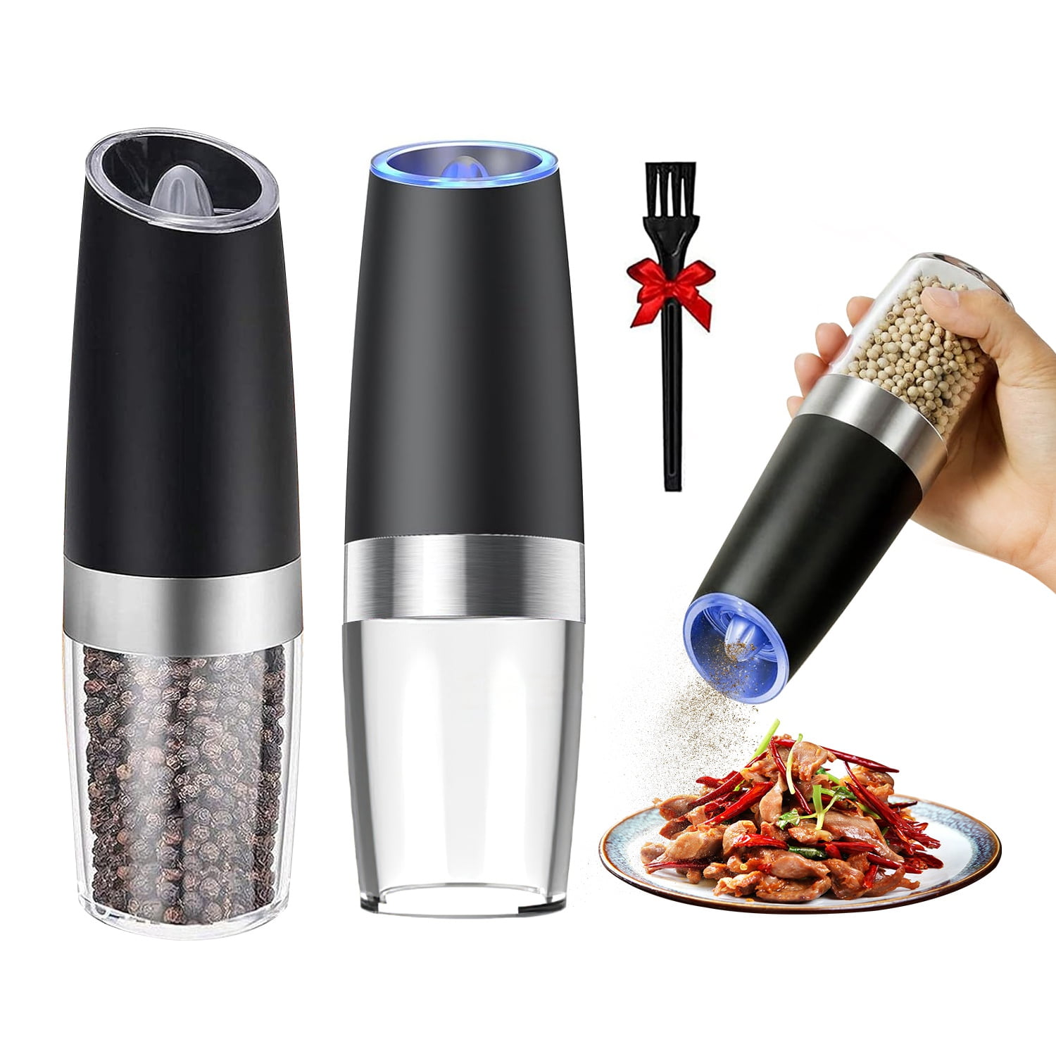 Gravity Electric Pepper and Salt Grinder Set, Adjustable Coarseness ...