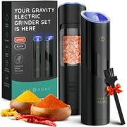 Gravity Electric Salt and Pepper Grinder Set - 2 Pack, Adjustable Coarseness, One Hand Operation Electric Black Pepper Grinder with LED Light and Cleaning Brush | Pepper Mill