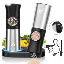 Gravity Electric Salt and Pepper Grinder Set, ABLEGRID Automatic Pepper Mill Grinders, Coarseness Grinders, Refillable, Adjustable, USB Rechargeable with LED Light (2 Pack)