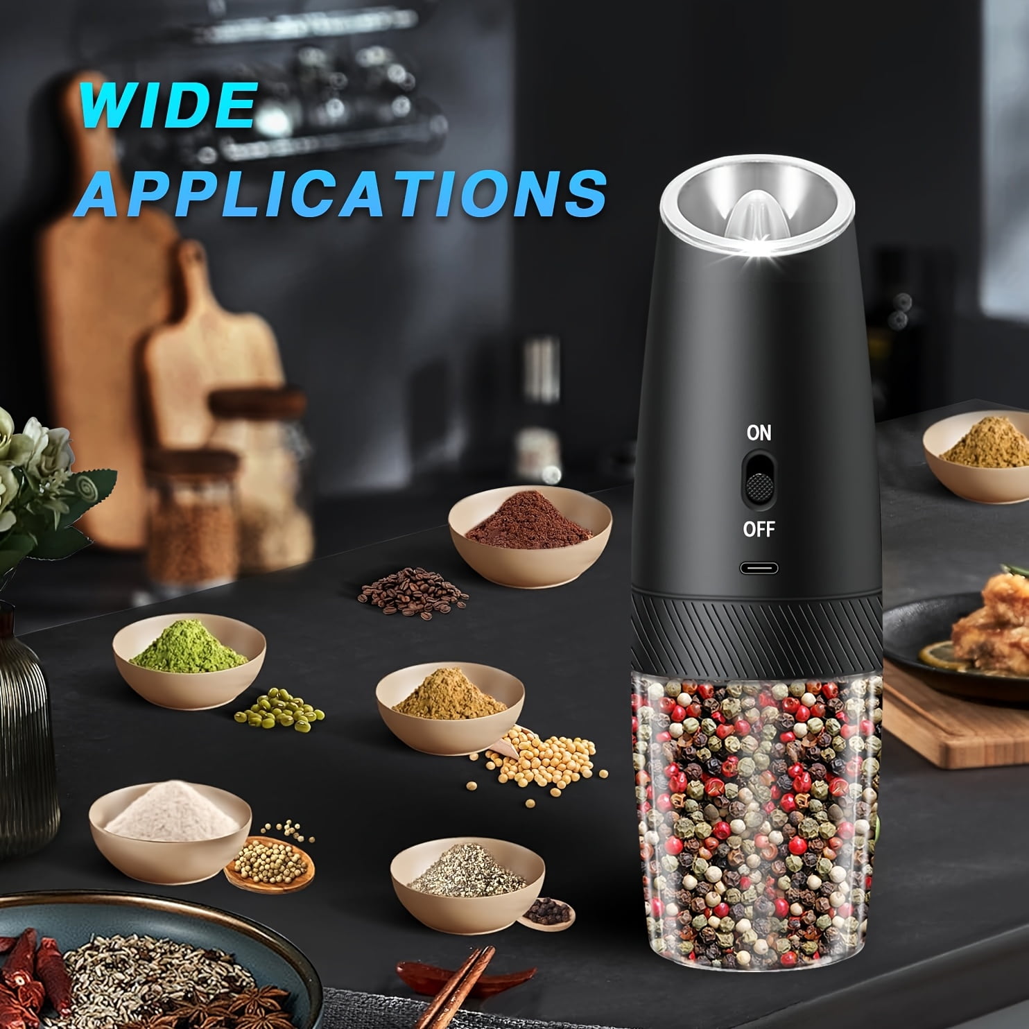 Gravity Electric Salt and Pepper Grinder Set, Adjustable Coarseness, No Batteries Needed, LED Light, One-Hand Automatic Operation, Black - Perfect Holiday Gift for New Year’s Festivities
