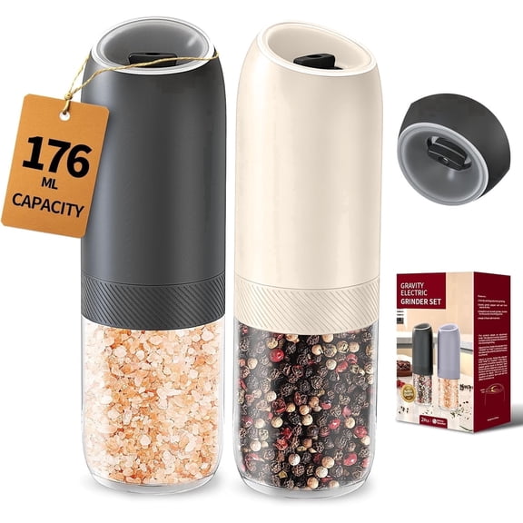 Gravity Electric Salt and Pepper Grinder Set, Adjustable Coarseness Mill with LED Light, Large Capacity, One-Hand Operation