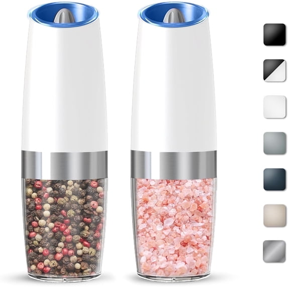 Dompilc Gravity Electric Salt & Pepper Grinder Set – Battery-Powered (6 AAA Each), Adjustable Roughness, LED Light