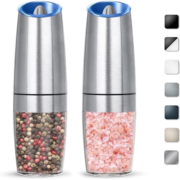 Dompilc Gravity Electric Salt & Pepper Grinder Set – Battery-Powered (6 AAA Each), Adjustable Roughness, LED Light