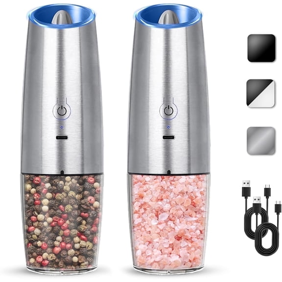 Dompilc Gravity Electric Salt & Pepper Grinder Set – Rechargeable, Adjustable Roughness, LED Light