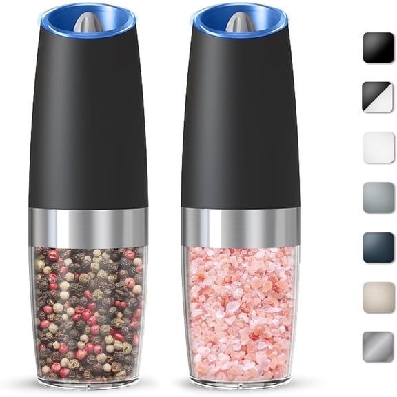 Dompilc Gravity Electric Salt & Pepper Grinder Set – Battery-Powered (6 AAA Each), Adjustable Roughness, LED Light
