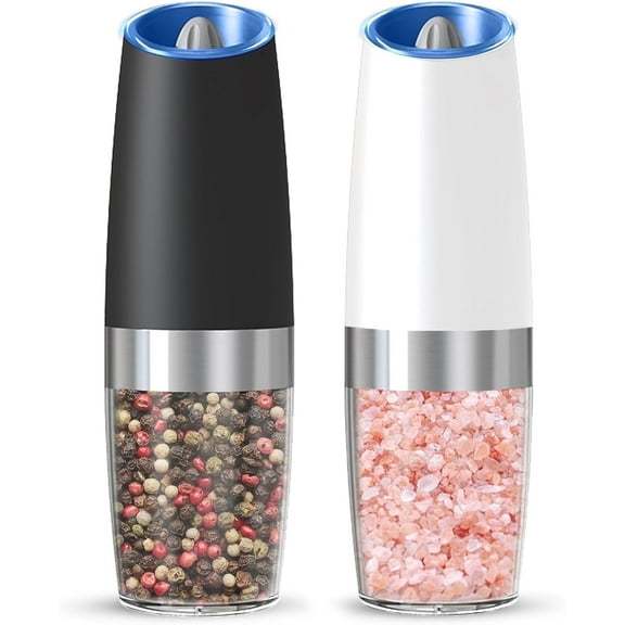 Dompilc Gravity Electric Salt & Pepper Grinder Set – Battery-Powered (6 AAA Each), Adjustable Roughness, LED Light