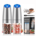 thumbnail image 1 of Gravity Electric Salt and Pepper Grinder Set - Automatic Shakers Mill Grinder with LED Light - Battery Powered Adjustable Coarseness One Hand Operation - Upgraded Larger Capacity - Sliver, 1 of 7