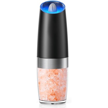 YSSOA Gravity Electric Salt And Pepper Grinder Set - Adjustable Coarseness, LED Light, Battery Powered, Stainless Steel