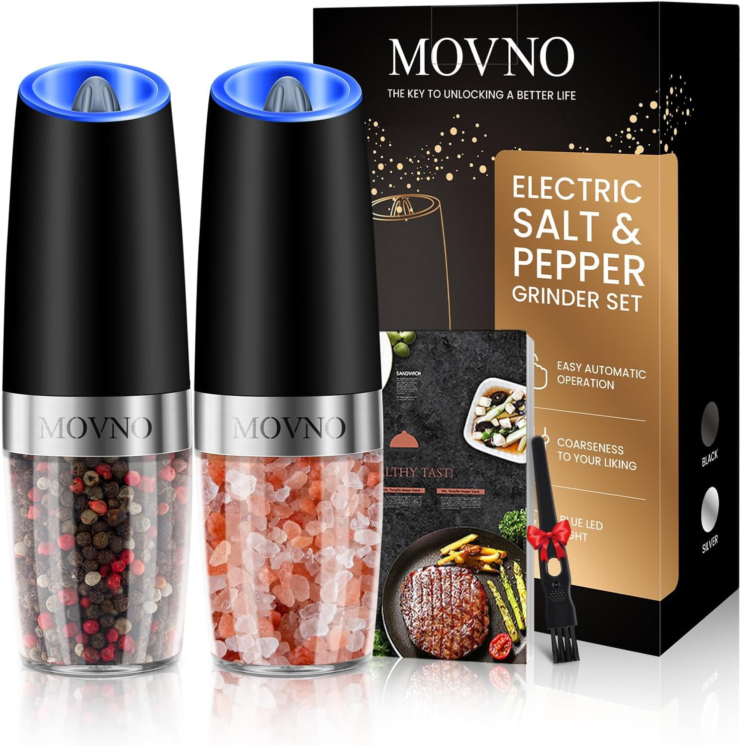 Gravity Electric Salt and Pepper Grinder Set, Battery Powered LED Light ...