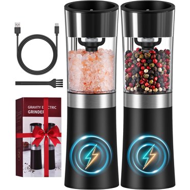 Gravity Electric Salt & Pepper Grinder Set - Automatic Battery Powered Mills With LED Light