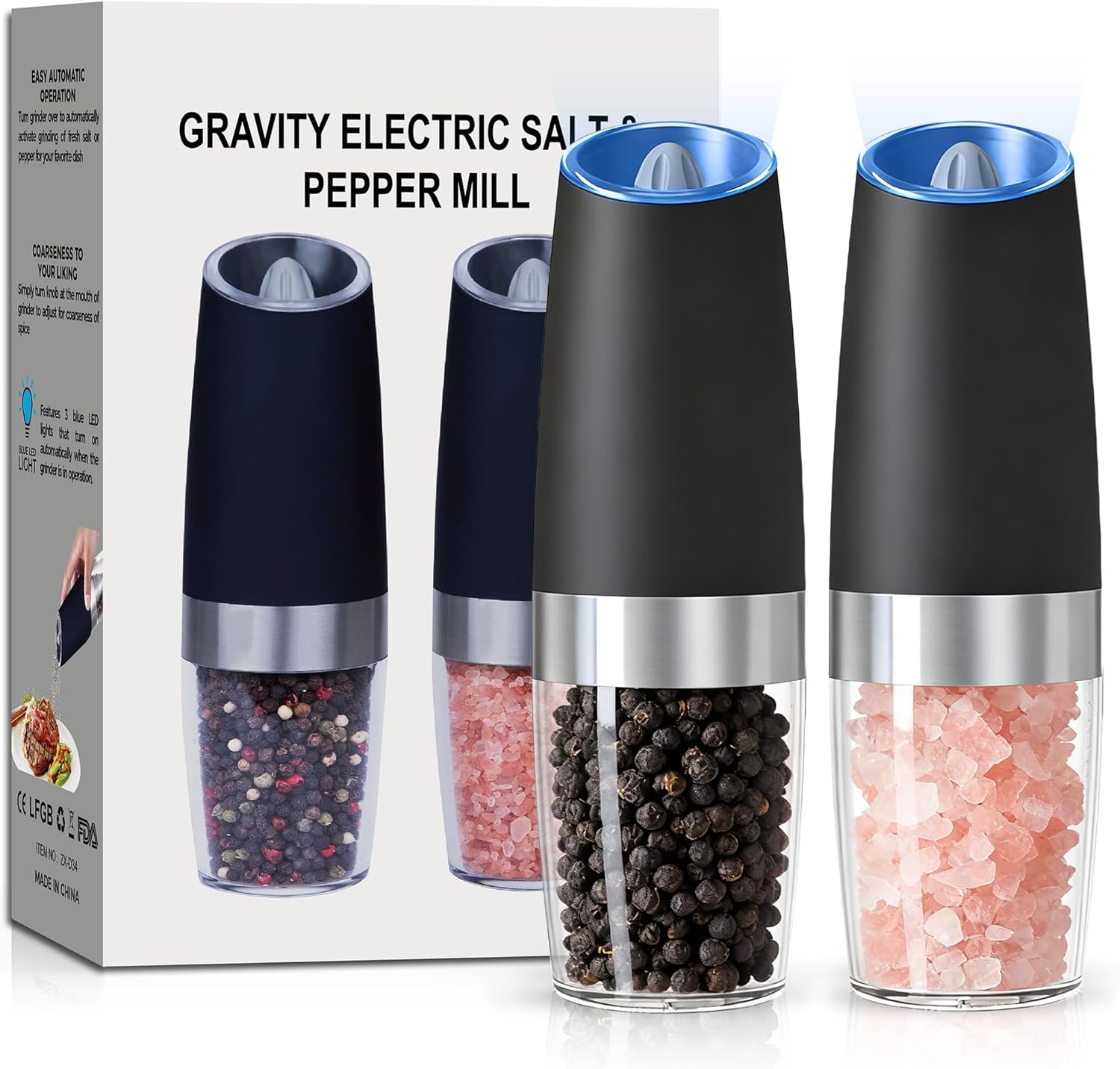 Gravity Electric Salt and Pepper Grinder set of 2, Automatic Salt And ...
