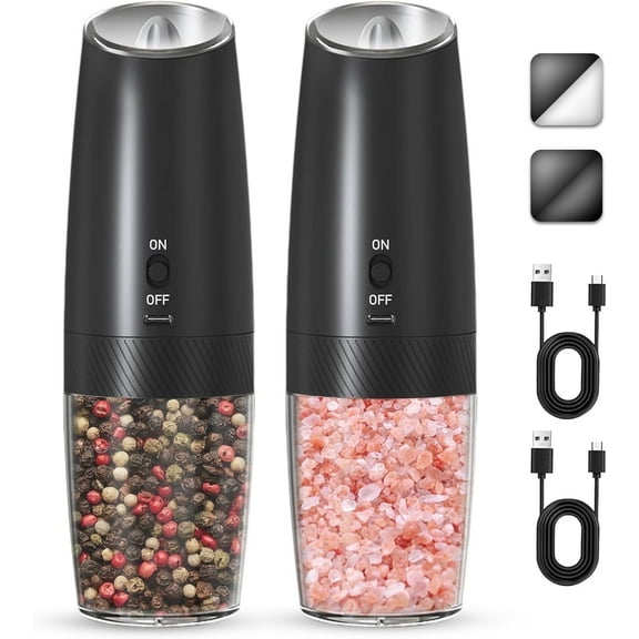 Electric Salt And Pepper Grinder Set With Gravity Sensor | Adjustable Coarseness LED Light Stainless Steel