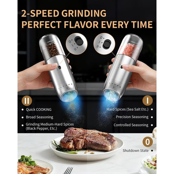 Gravity Electric Salt and Pepper Grinder Set with Rechargeable Base