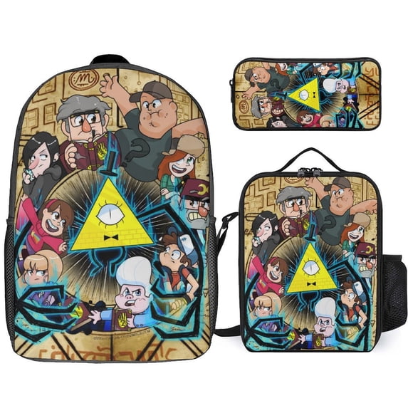 Gravity Falls Backpacks 3 Piece Set Bookbag with Lunch Bag And Pencil Case