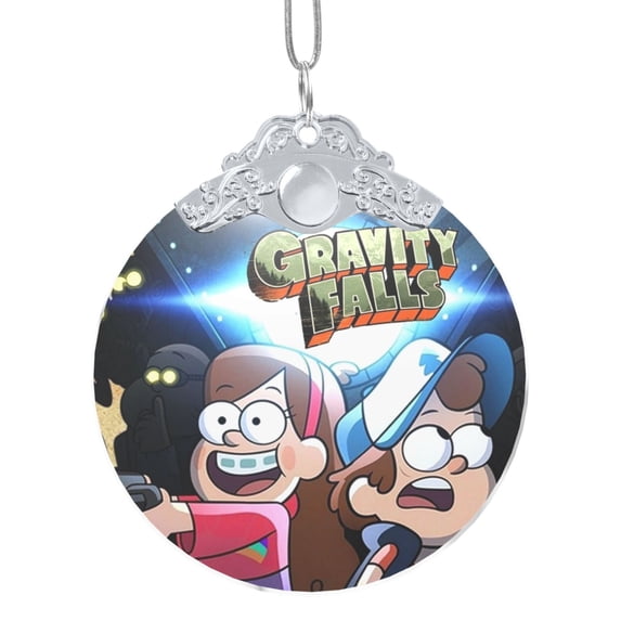 Gravity Falls Christmas Ornament Glass Round Pendant Christmas Hanging Decor Ornament Holiday Xmas Decorations Christmas Tree Ornaments Silver