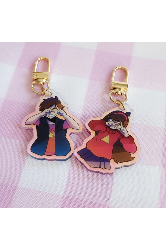 Gravity Falls Keychain  Mabel, Dipper & Bill Cipher  Double Sided 2" Acrylic Charm (1 keychain)