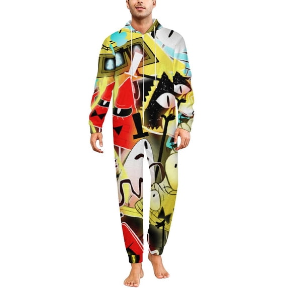 Gravity Falls Men's Hooded Jumpsuit - Zip Up One Piece Pajamas Soft Cozy Winter Warm Plush Loungewear