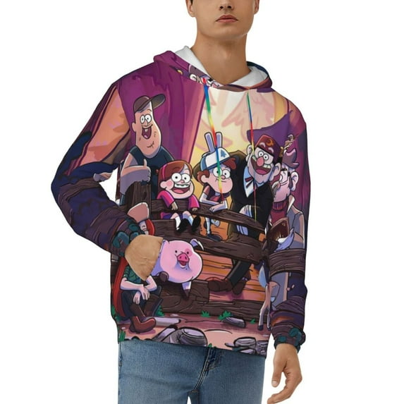Gravity Falls Men's Hoodie With Color Drawstrings Sweatshirt Hooded Pullover Print Winter Coat Jacket X-Large