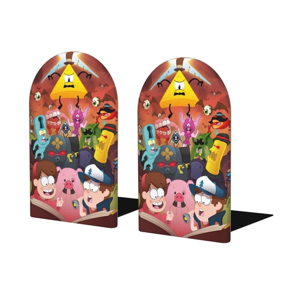 Gravity Falls Wooden Bookends For Shelves, Decorative Book Organizer Book Stand Desktop Organizer, 1 Pair