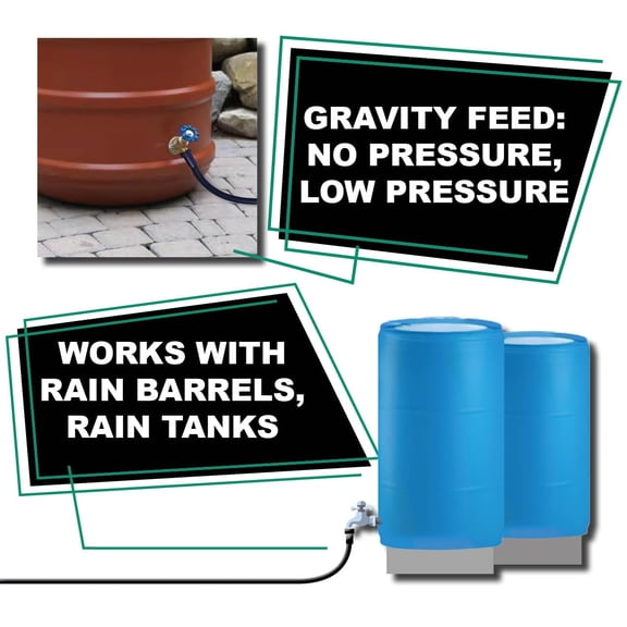 Gravity-Fed Drip Irrigation Kit with Bubbler Emitters: No-Pressure/Low-Pressure Irrigation for Rain Barrels, Rain Tanks, & Cisterns. Made in USA$$Garden & Patio
