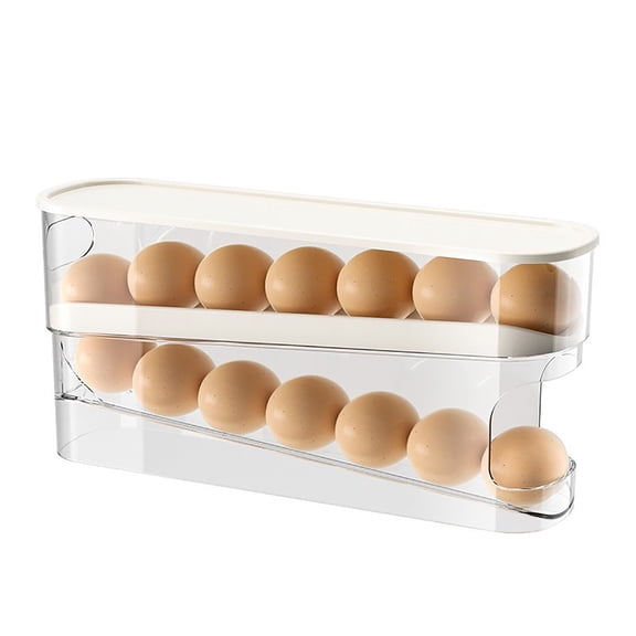Gravity Fed Egg Organizer, Egg Holder for Fridge, Egg Organizer for Refrigerator Automatic Scrolling Eggs Rack Holder Rolling Dispenser, Stackable Fridge Container and Storage with Lid