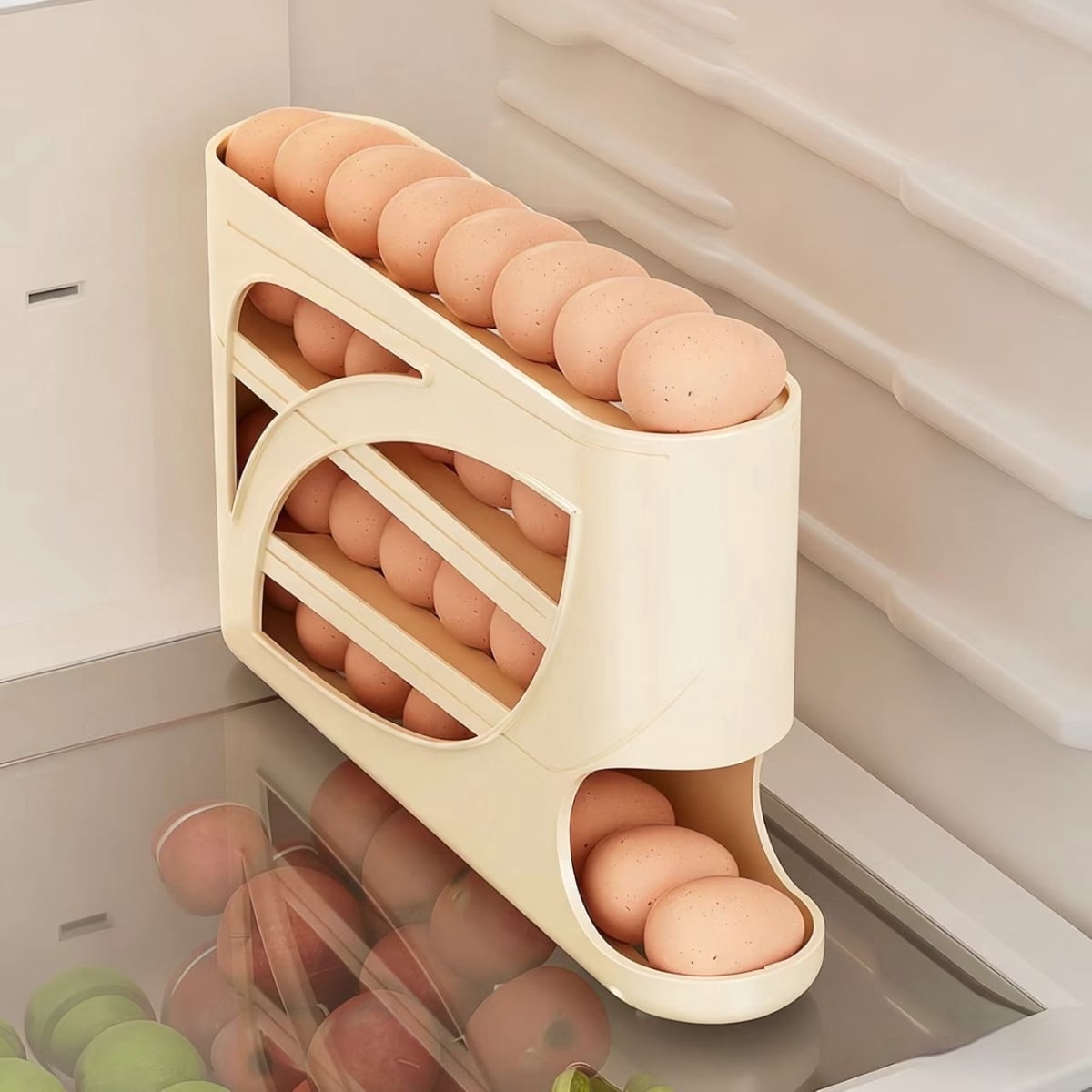 Gravity Fed Rolling Egg Dispenser, 4 Tiers 30 Egg Refrigerator Storage Container, Automatic Rolling Egg Rack for Fridge, Kitchen Organizer