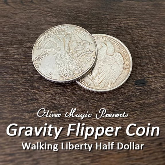 Gravity Flipper Coin Walking Liberty Half Dollar Coin Magic Trick Close-Up Illusion Prop for Magicians
