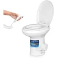 thumbnail image 1 of Gravity Flush Toilet Plastic Bowl with Connecting Hose, Installation Kits and Hand Sprayer Ideal for RVs, Trailers and Boats (White), 1 of 7