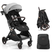 Gravity Folding Baby Stroller - Portable Toddler Stroller w/ Adjustable Backrest & Canopy, Lightweight and UV Protected Travel Stroller, One-Hand Automatic Folding - Light Gray