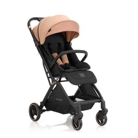 Gravity Folding Baby Stroller - Portable Toddler Stroller w/Adjustable Backrest & Canopy, Lightweight and UV Protected Travel Stroller, One-Hand Automatic Folding - Khaki