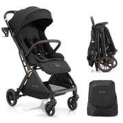 Gravity Folding Baby Stroller - Portable Toddler Stroller w/ Adjustable Backrest & Canopy, Lightweight and UV Protected Travel Stroller, One-Hand Automatic Folding - Black