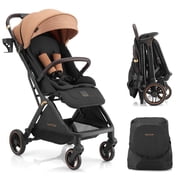 Gravity Folding Baby Stroller - Portable Toddler Stroller w/Adjustable Backrest & Canopy, Lightweight and UV Protected Travel Stroller, One-Hand Automatic Folding - Khaki