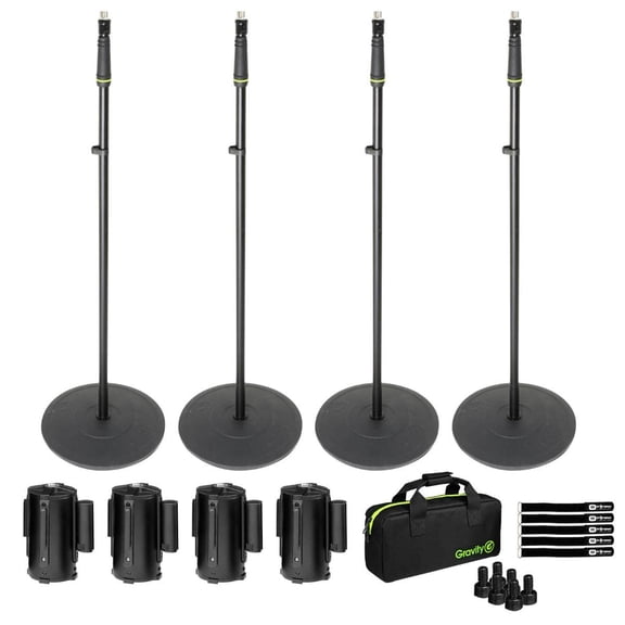 Gravity GMS23 Black Round Base Microphone Stands with Retractable Crowd Barrier Cassettes Four Package