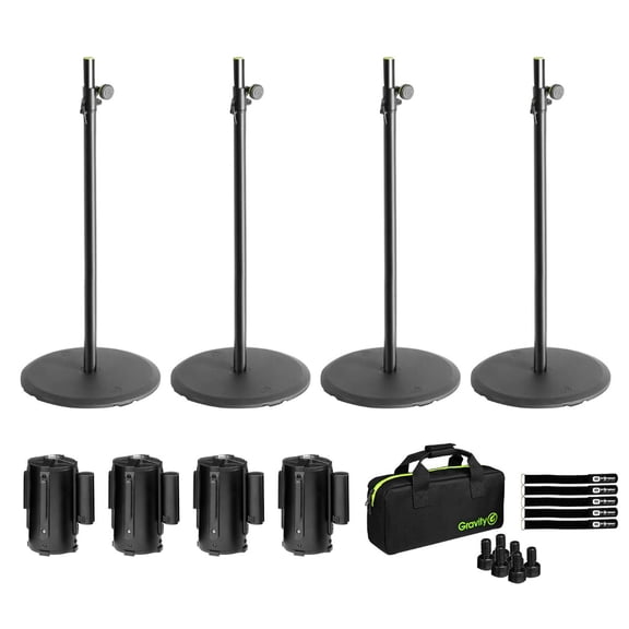 Gravity GSSPWBSET1 Loudspeaker Cast Iron Weight Base Plate Stands with Retractable Crowd Barrier Cassettes Four Package