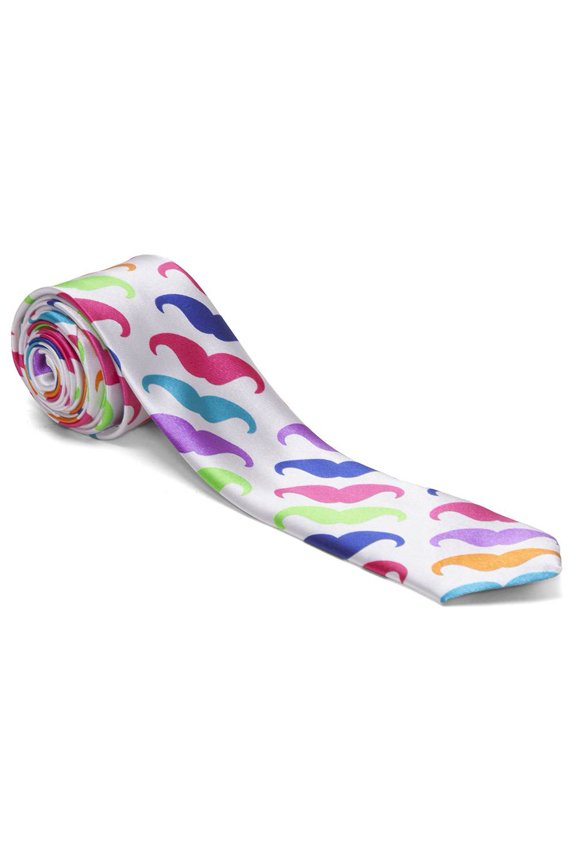 Gravity Graphic Skinny Neck Tie Design, Rainbow Mustache