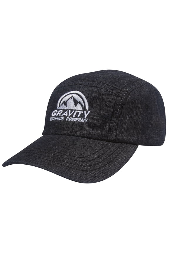 5 Panel Washed Denim Cap - Black/White