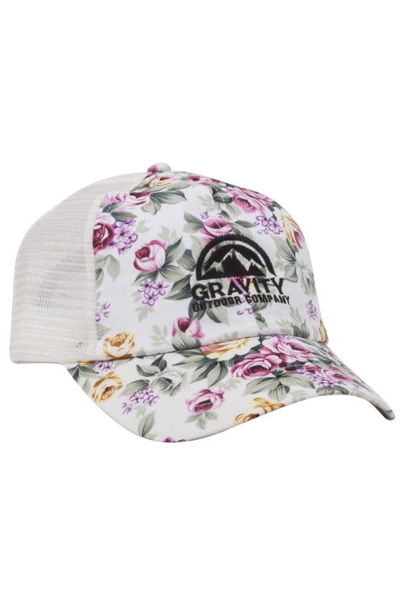 Floral Print Mesh Trucker Hat - Beige