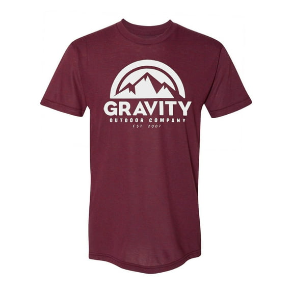 Gravity Outdoor Co. Mens AA USA Made T-Shirt - White Logo - Cranberry - XL