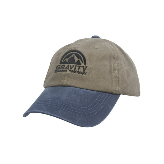 Gravity Outdoor Co. Pigment Dyed Adjustable Baseball Cap - Black Logo - Olive/Navy