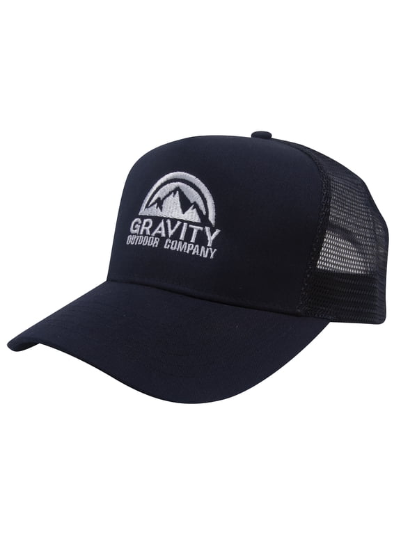 Poly Cotton Twil Trucker Cap - Navy - White Logo