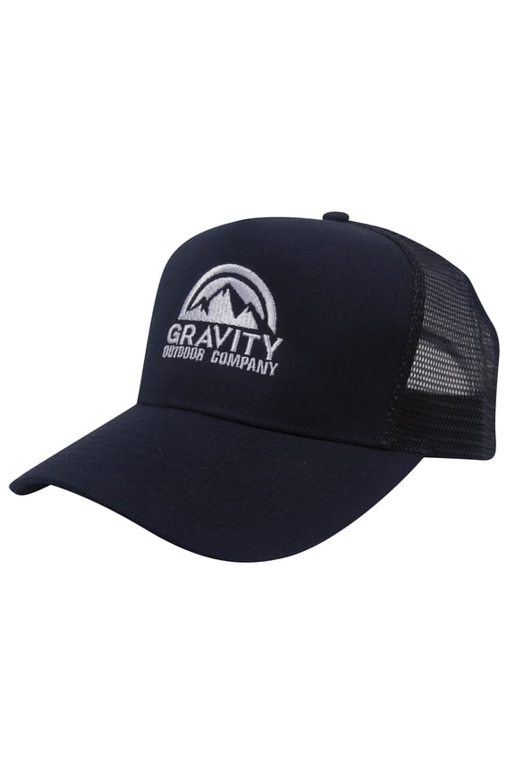 Poly Cotton Twil Trucker Cap - Navy - White Logo
