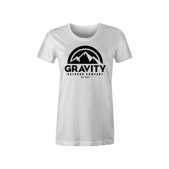 Gravity Outdoor Co. Womens AA USA Made Short-Sleeve T-Shirt - Black Logo - White - S