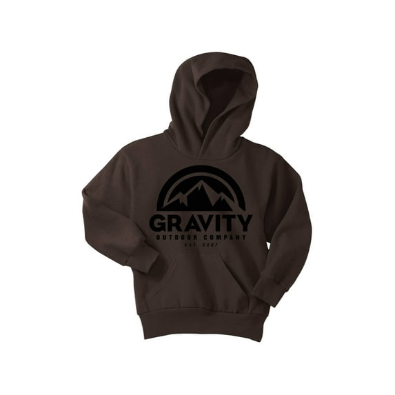 Gravity Outdoor Co. Youth Hoodie Sweatshirt - Black Logo - Dark Chocolate - Medium