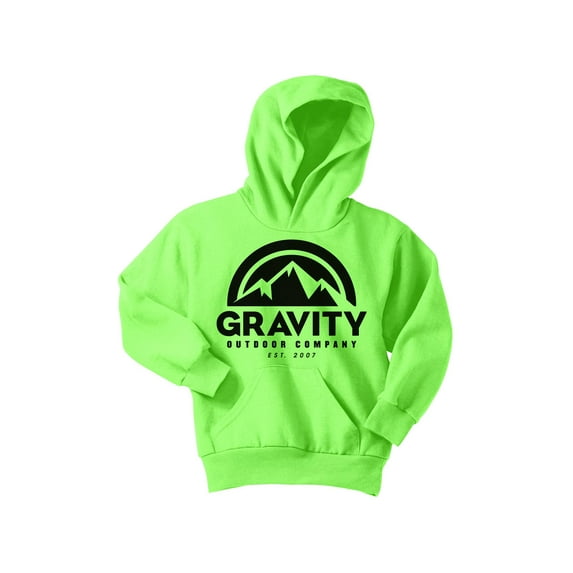 Gravity Outdoor Co. Youth Hoodie Sweatshirt - Black Logo - Neon Green - X-Large