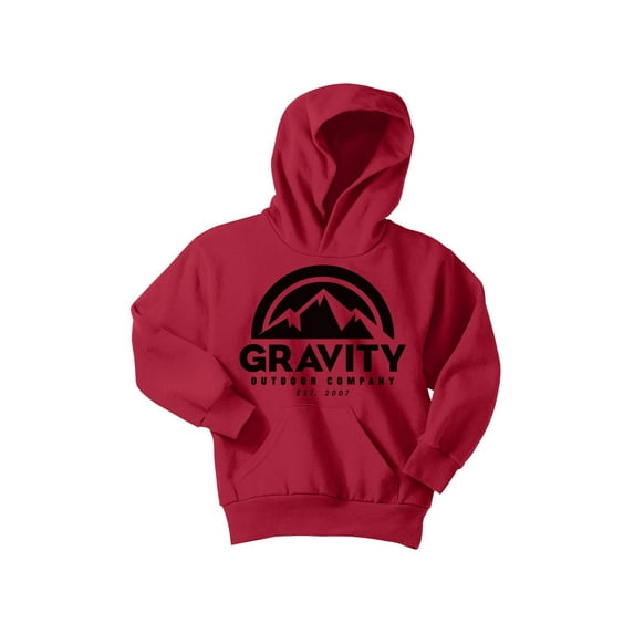 Gravity Outdoor Co. Youth Hoodie Sweatshirt - Black Logo - Red - X-Small