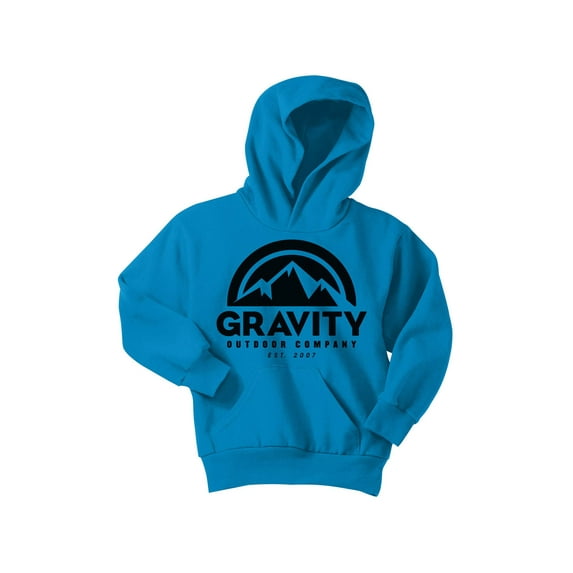 Gravity Outdoor Co. Youth Hoodie Sweatshirt - Black Logo - Sapphire - Large
