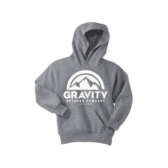 Gravity Outdoor Co. Youth Hoodie Sweatshirt - White Logo - Athletic Heather - Small